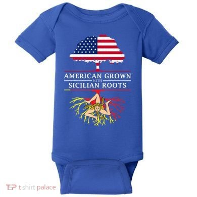 American Grown With Sicilian Roots Gift Sicily Gift Baby Bodysuit