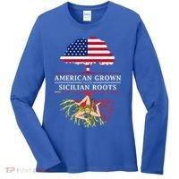 American Grown With Sicilian Roots Gift Sicily Gift Women's Long Sleeve Shirt thumb 0