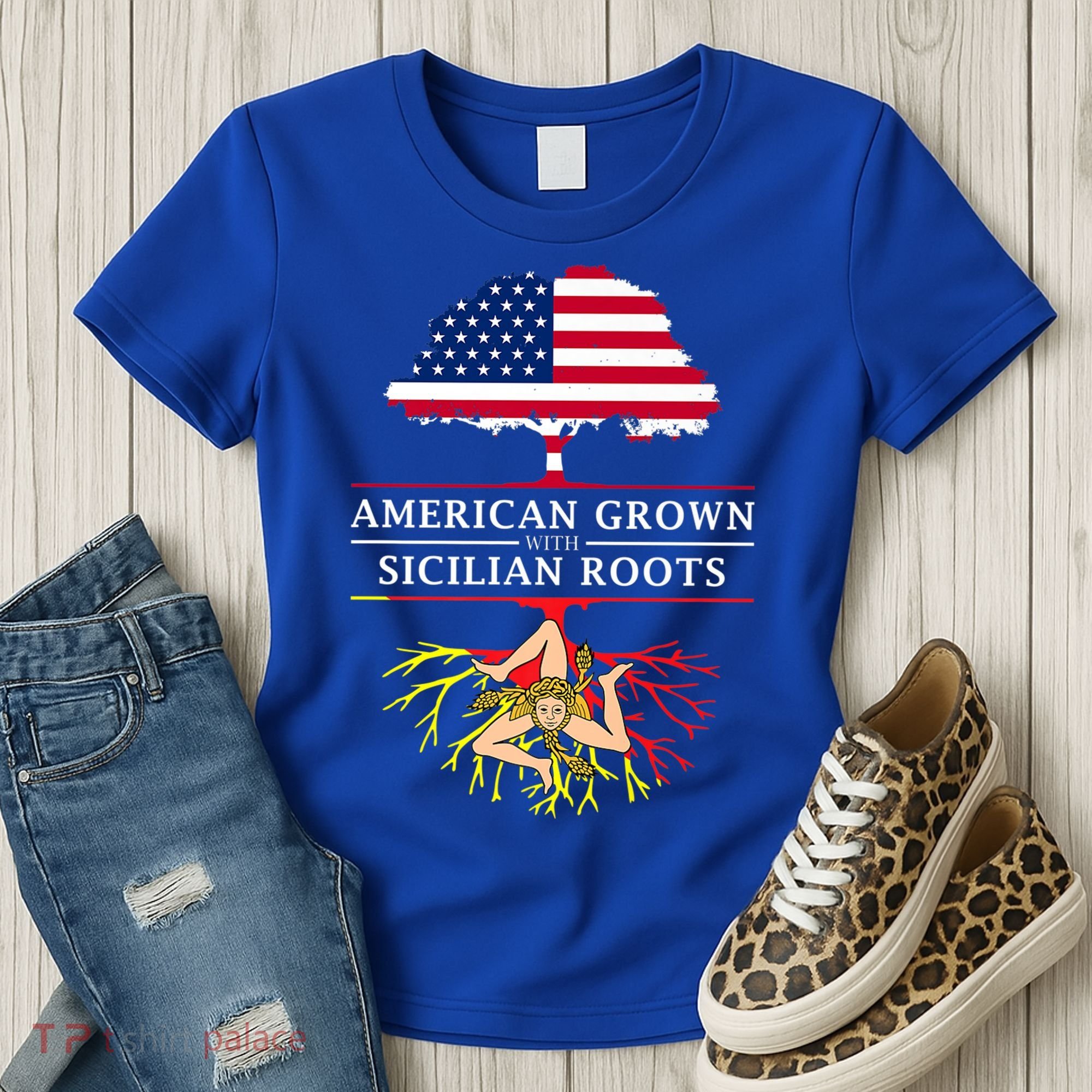 American Grown With Sicilian Roots Gift Sicily Gift Women's T-Shirt