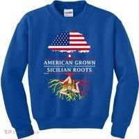 American Grown With Sicilian Roots Gift Sicily Gift Kids Sweatshirt thumb 0