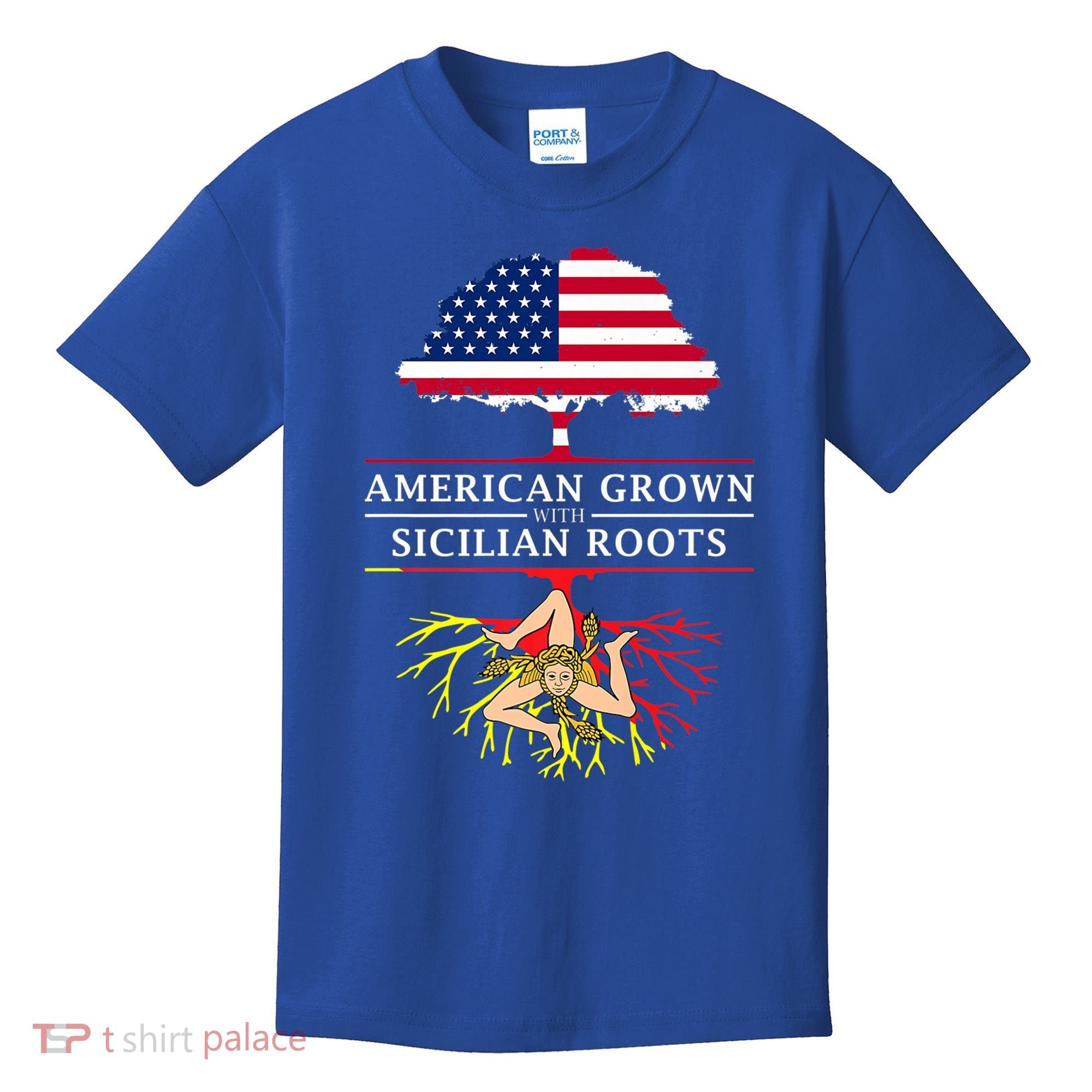 American Grown With Sicilian Roots Gift Sicily Gift Kids T-Shirt