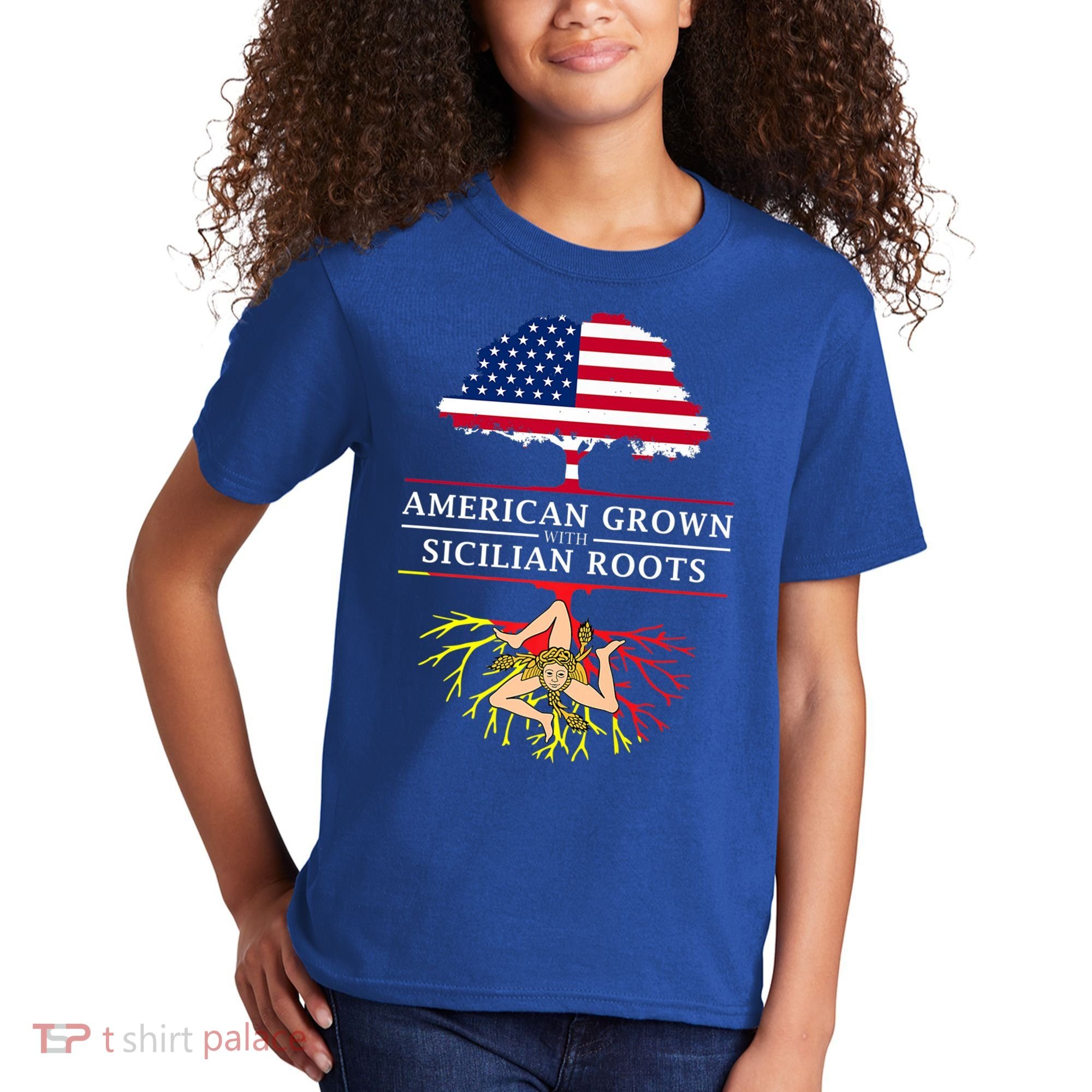 American Grown With Sicilian Roots Gift Sicily Gift Kids T-Shirt