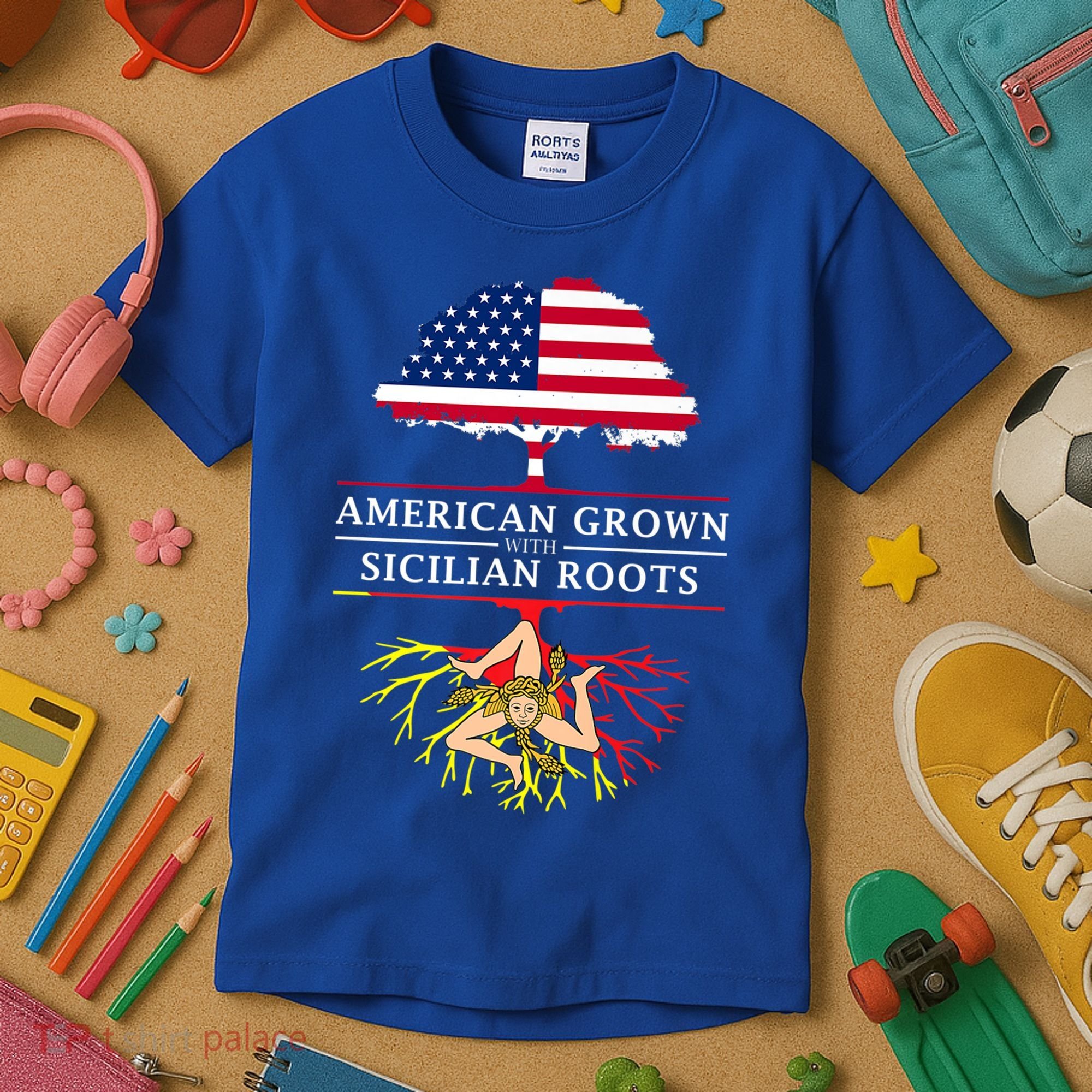 American Grown With Sicilian Roots Gift Sicily Gift Kids T-Shirt