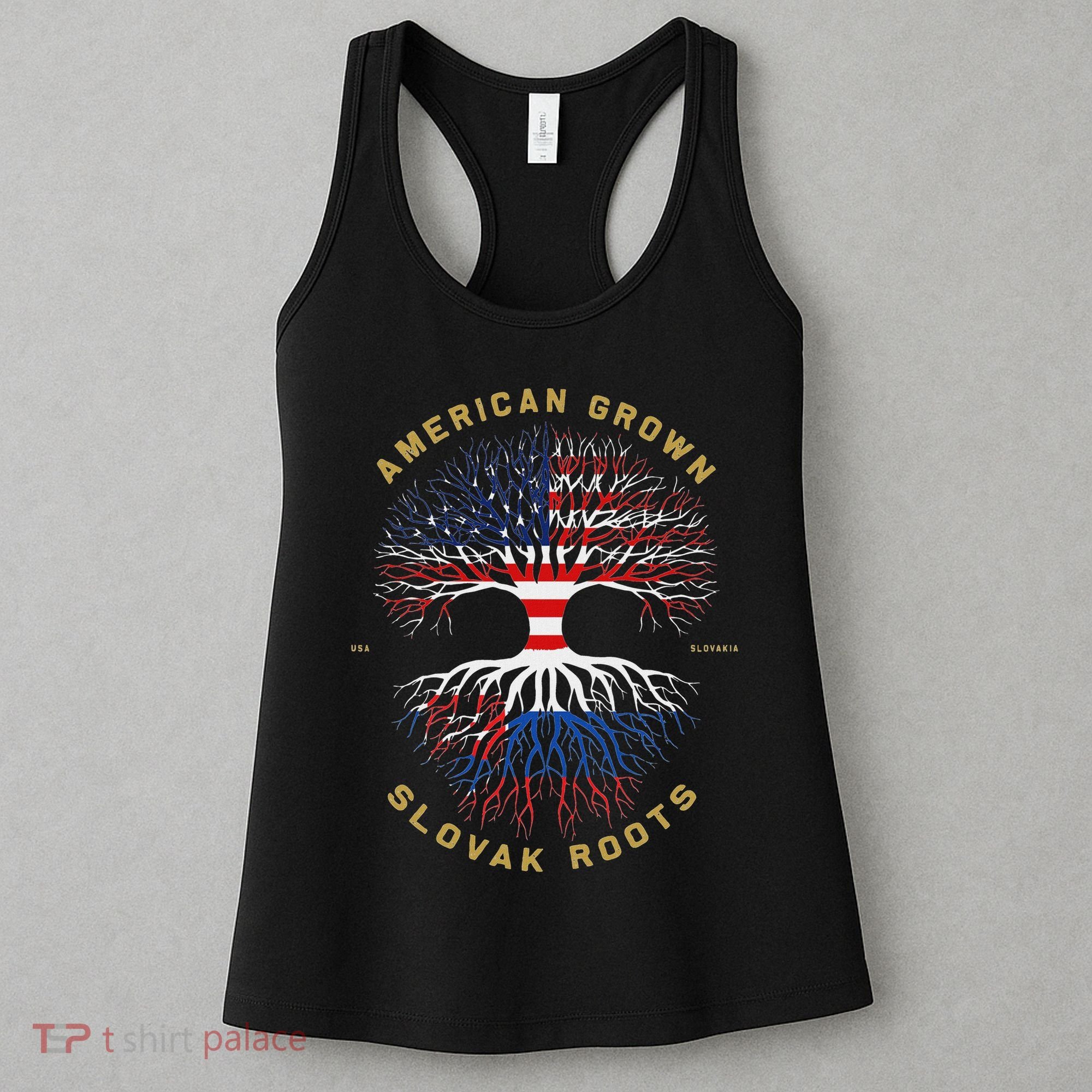 American Grown With Slovak Roots Tree Usa Flag Unique Gifts Women's Tank Top