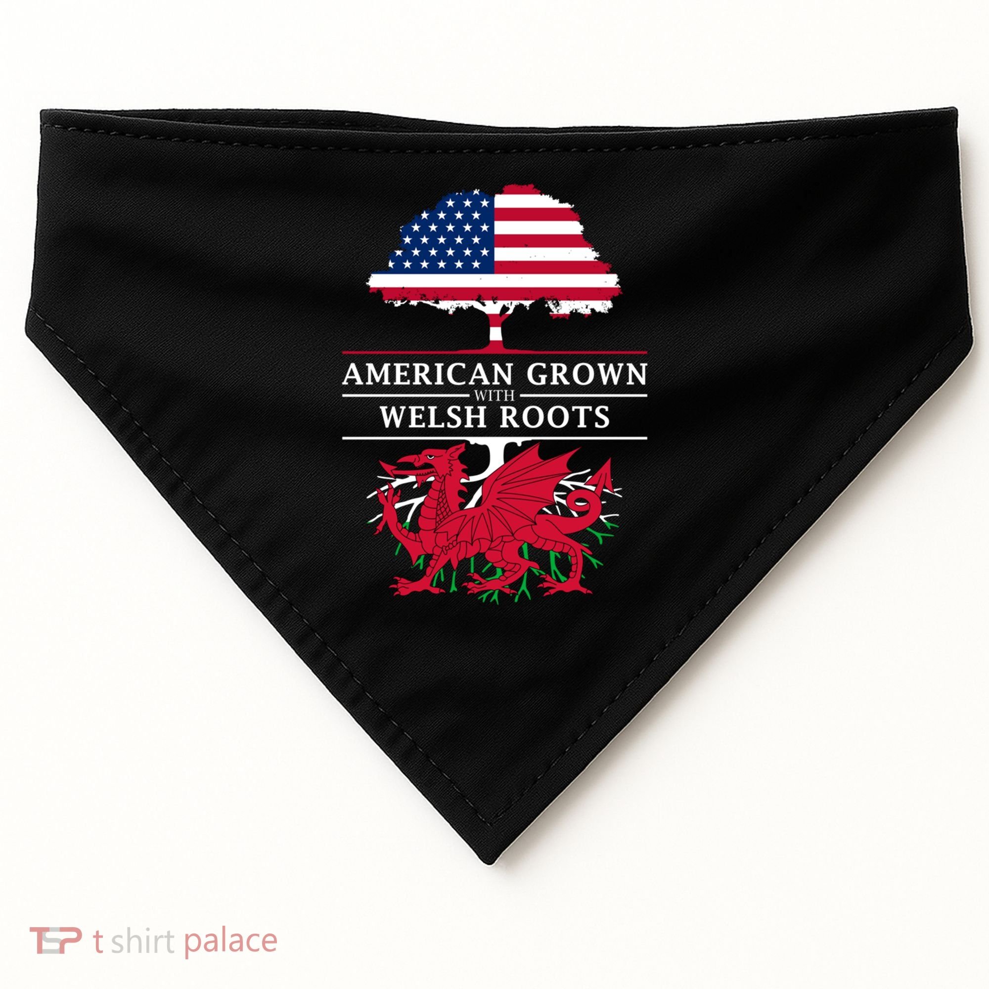 American Grown With Welsh Roots Funny Gift Wales Gift USA-Made Doggie Bandana