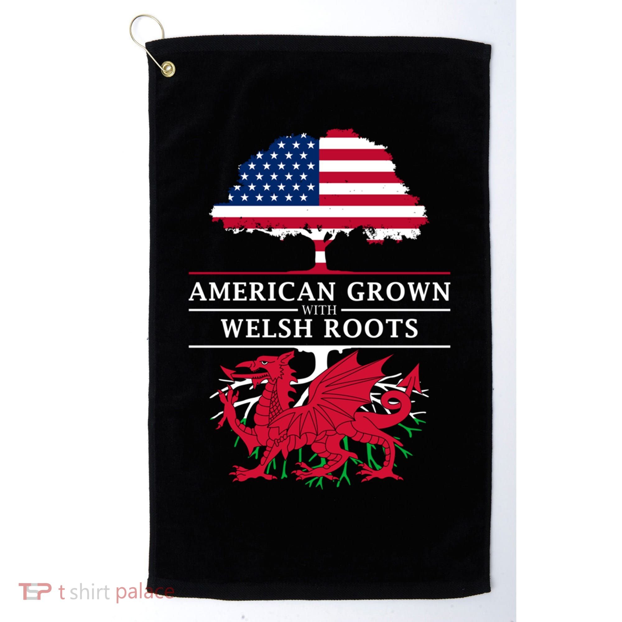 American Grown With Welsh Roots Funny Gift Wales Gift Golf Towel