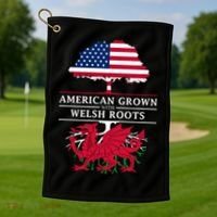 American Grown With Welsh Roots Funny Gift Wales Gift Golf Towel thumb 1