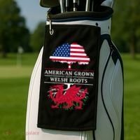 American Grown With Welsh Roots Funny Gift Wales Gift Golf Towel thumb 2