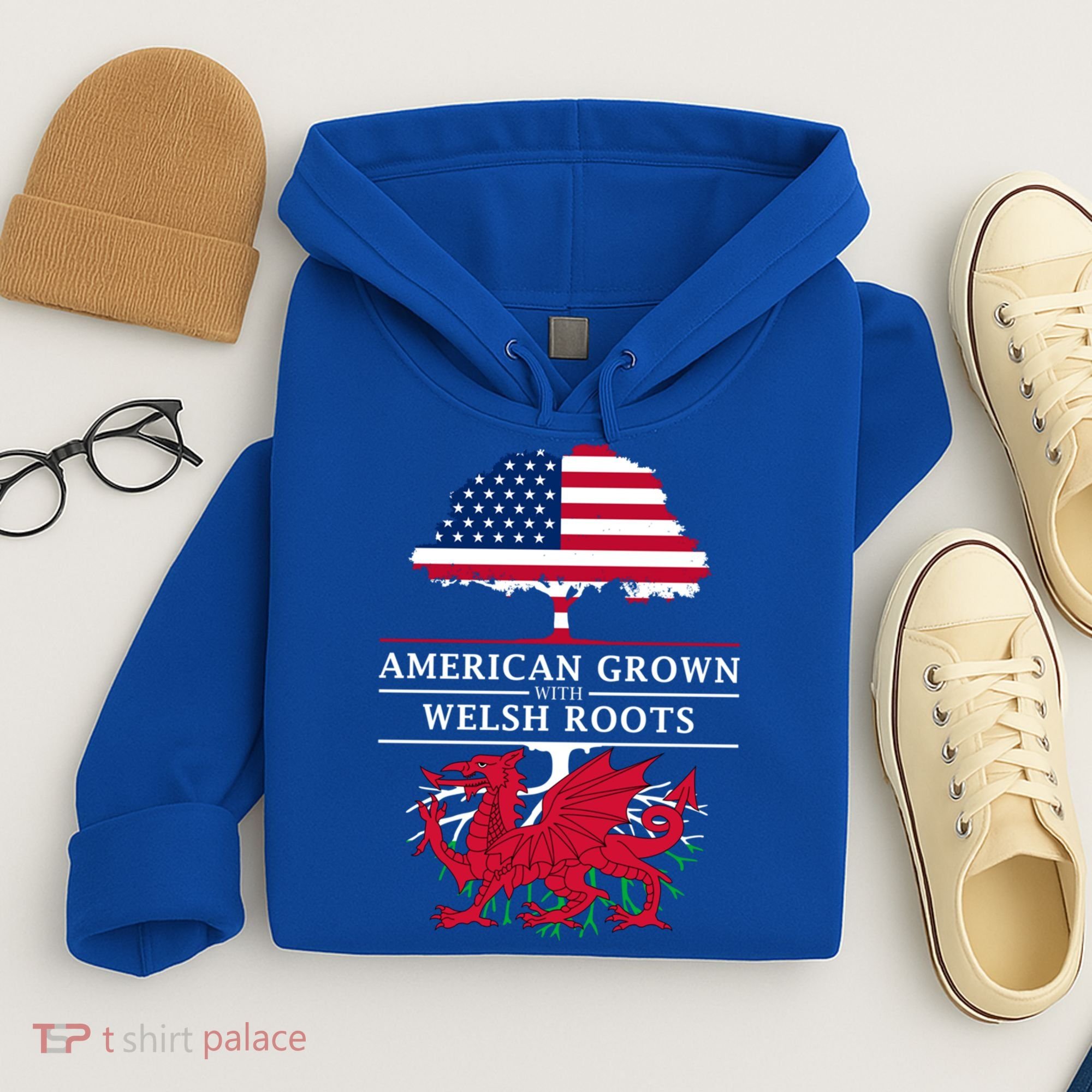 American Grown With Welsh Roots Funny Gift Wales Gift Hoodie