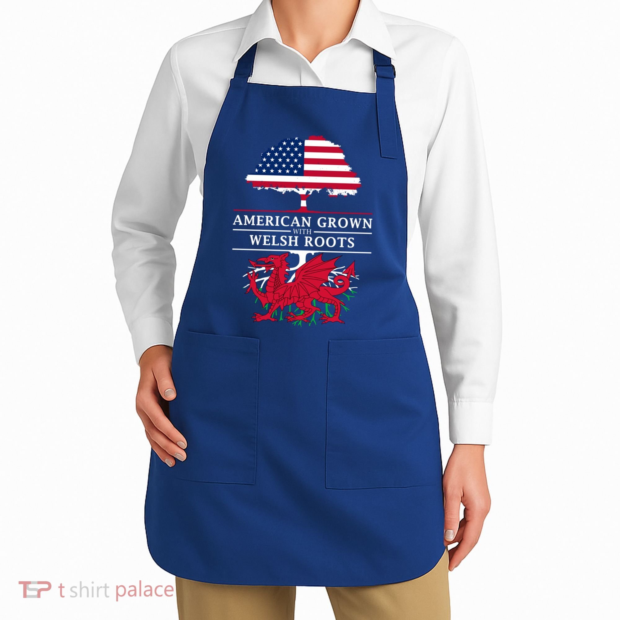 American Grown With Welsh Roots Funny Gift Wales Gift Apron