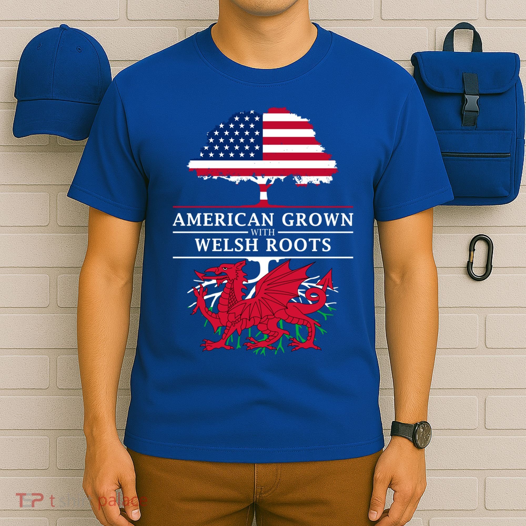 American Grown With Welsh Roots Funny Gift Wales Gift T-Shirt