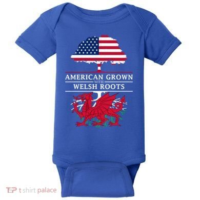 American Grown With Welsh Roots Funny Gift Wales Gift Baby Bodysuit