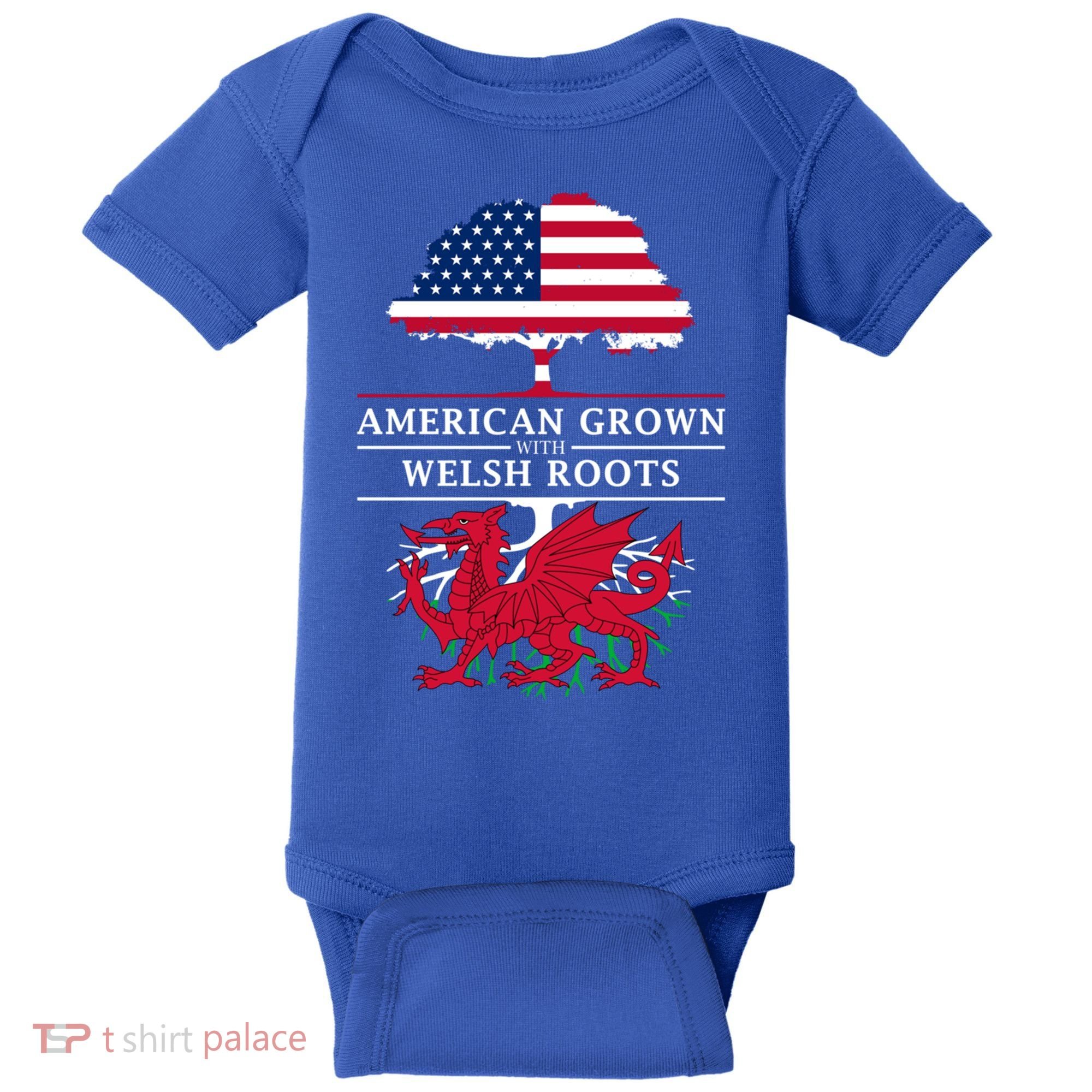 American Grown With Welsh Roots Funny Gift Wales Gift Baby Bodysuit
