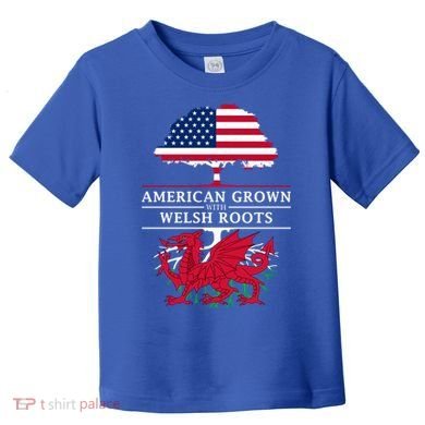 American Grown With Welsh Roots Funny Gift Wales Gift Toddler T-Shirt