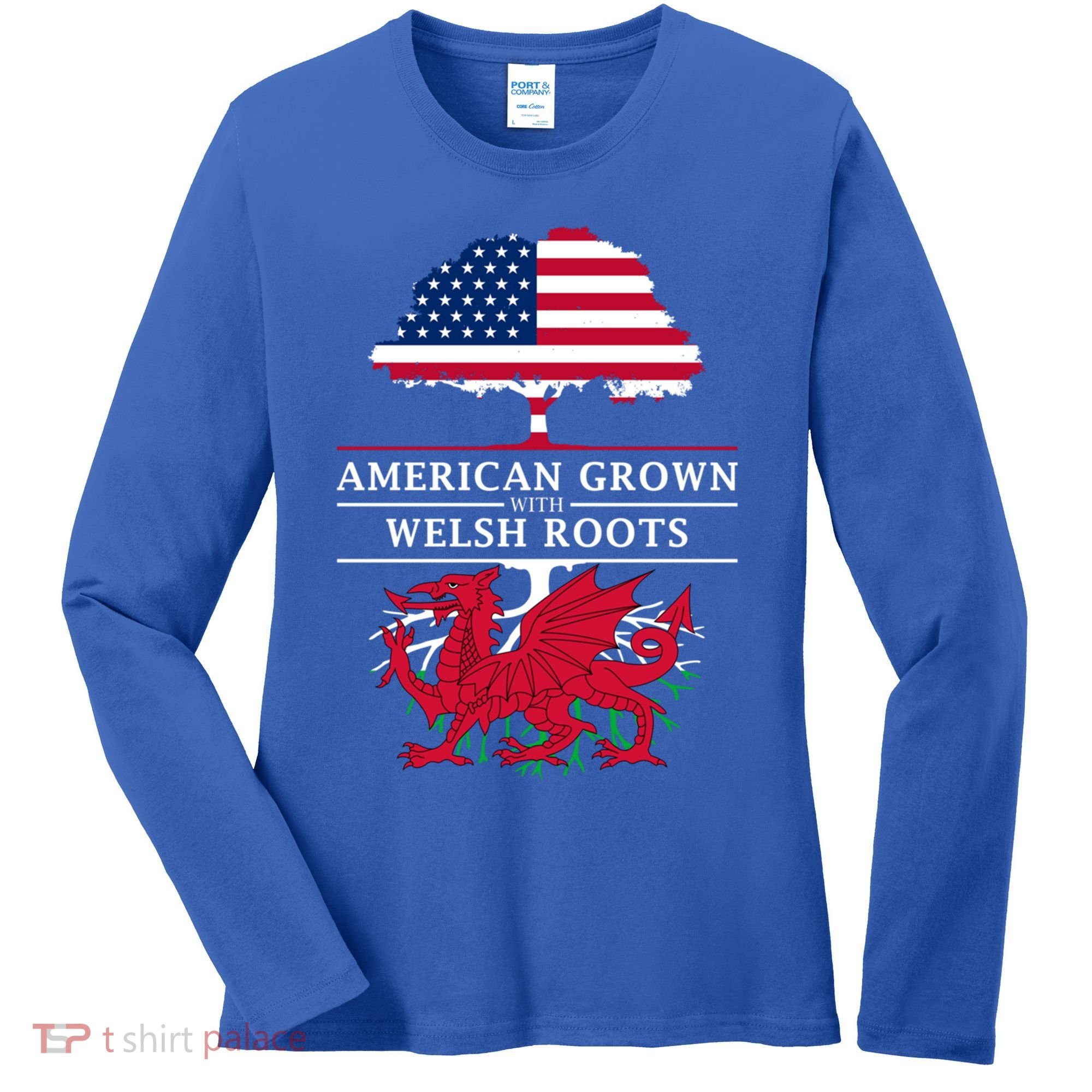 American Grown With Welsh Roots Funny Gift Wales Gift Women's Long Sleeve Shirt