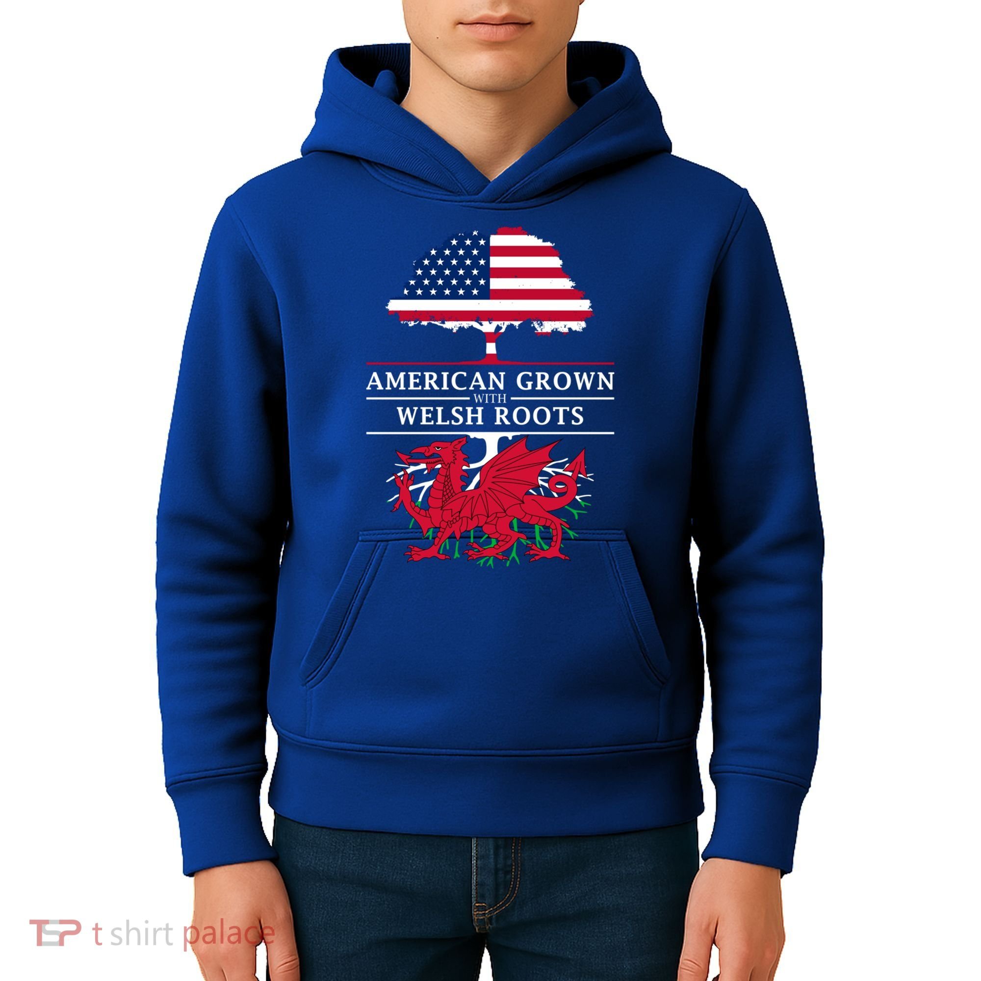 American Grown With Welsh Roots Funny Gift Wales Gift Kids Hoodie