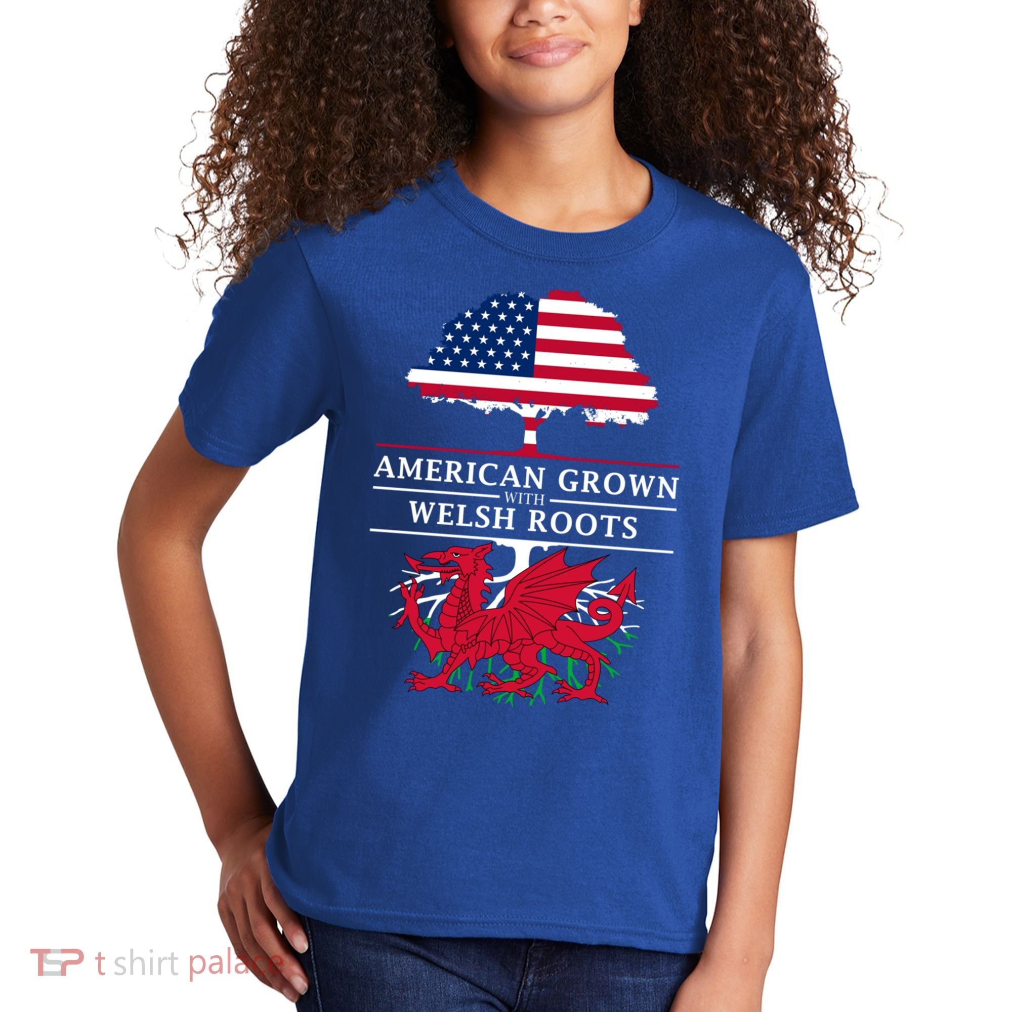 American Grown With Welsh Roots Funny Gift Wales Gift Kids T-Shirt