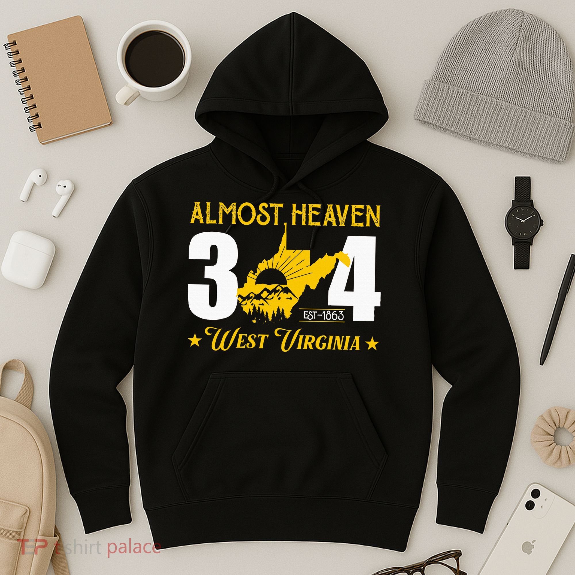 Almost Heaven 304 West Virginia Map Hoodie