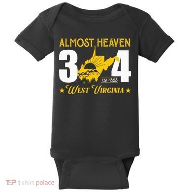 Almost Heaven 304 West Virginia Map Baby Bodysuit