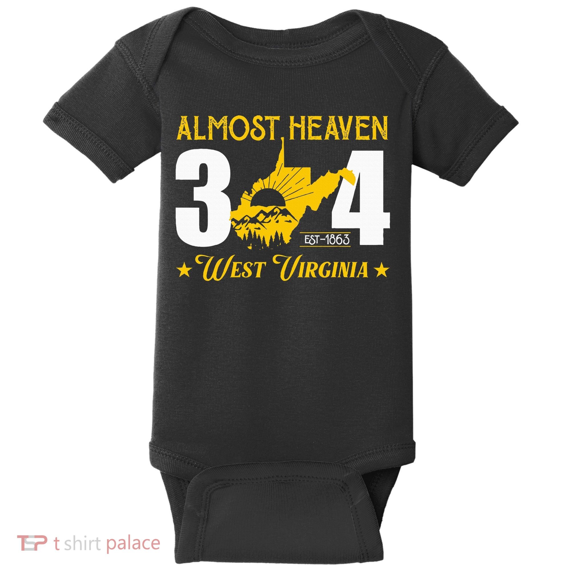 Almost Heaven 304 West Virginia Map Baby Bodysuit
