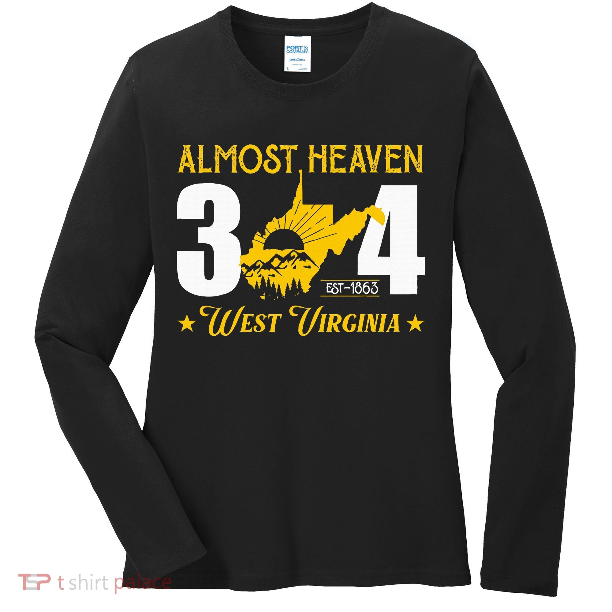 Almost Heaven 304 West Virginia Map Women's Long Sleeve Shirt