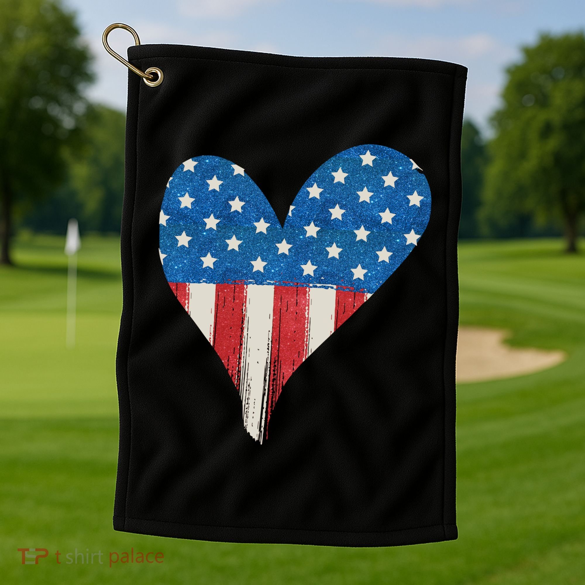 America Heart 4th Of July Golf Towel