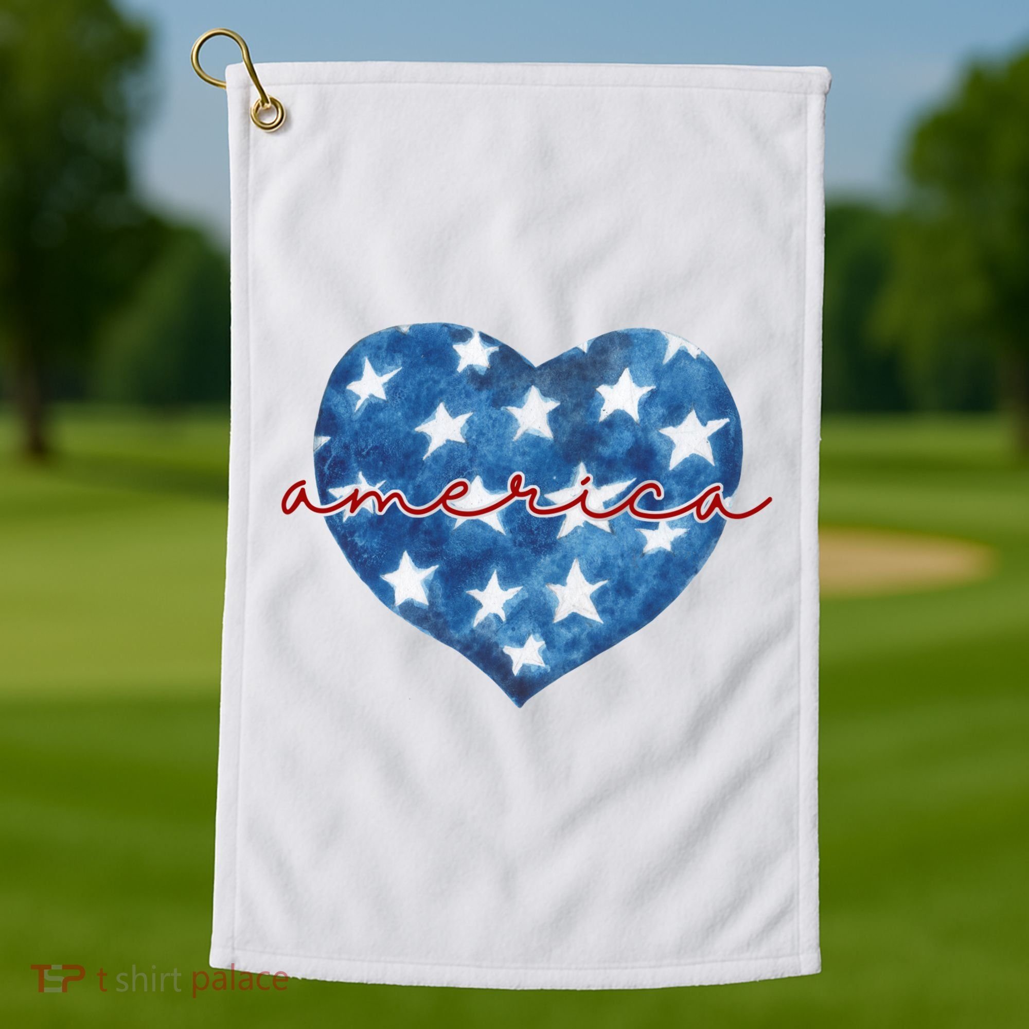 America Heart 4th Of July Cute Festive Golf Towel
