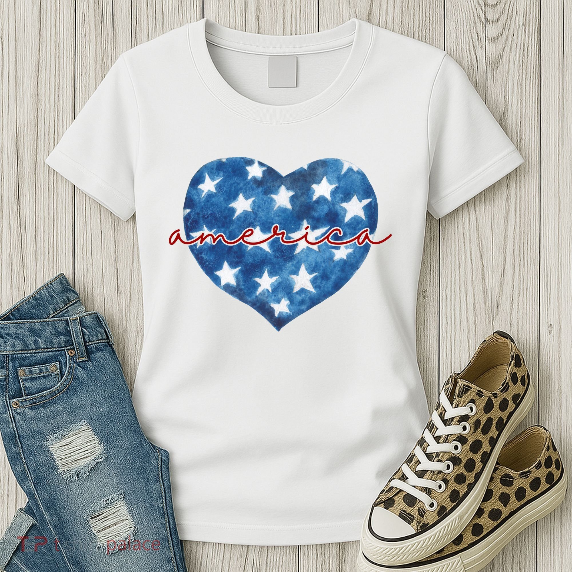 America Heart 4th Of July Cute Festive Women's T-Shirt