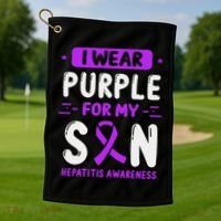 Autoimmune Hepatitis Awareness Son Purple Ribbon Children Golf Towel thumb 1