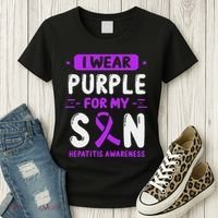Autoimmune Hepatitis Awareness Son Purple Ribbon Children Women's T-Shirt thumb 3
