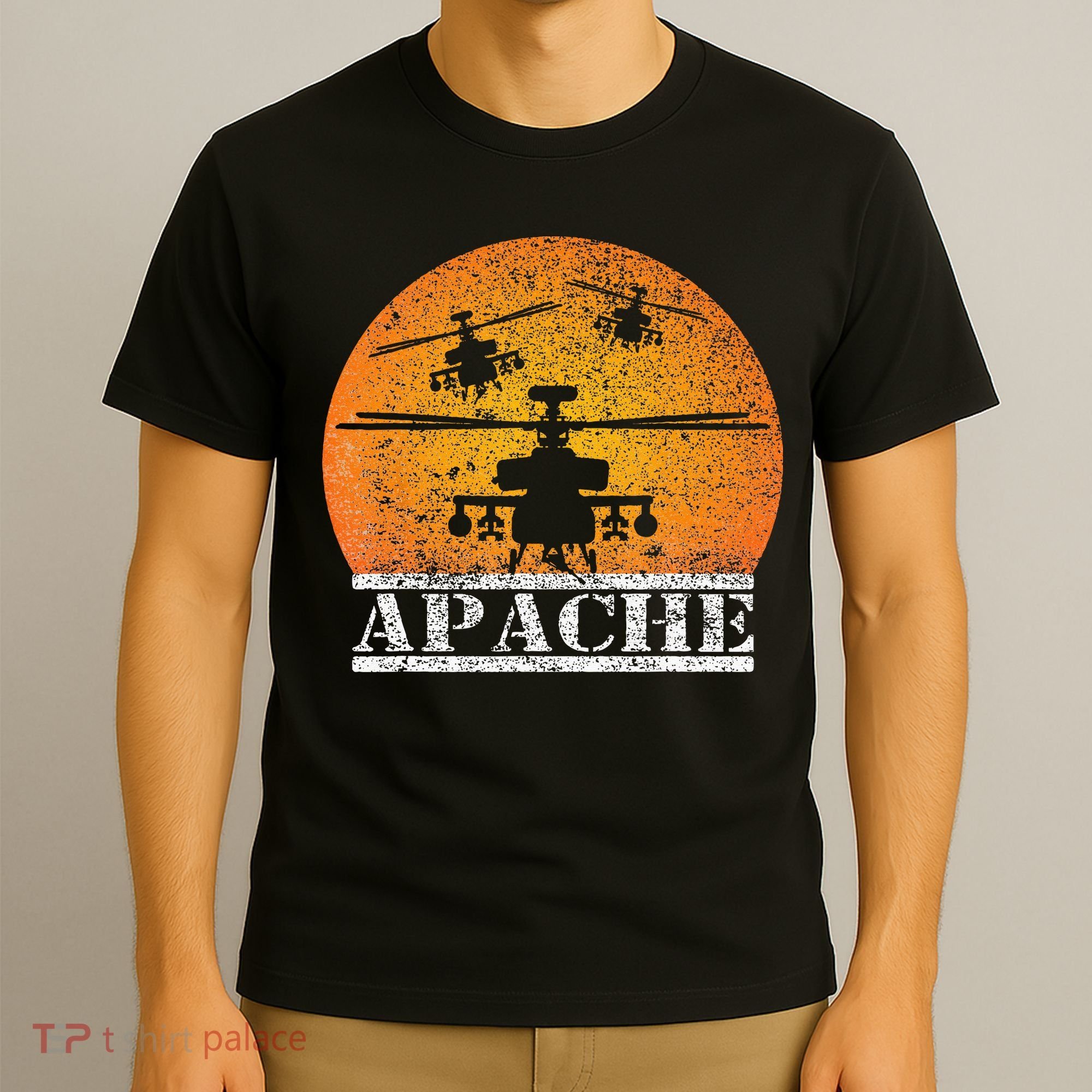 Apache Helicopter AH64 Attack Helicopters Pilot Sunset T-Shirt