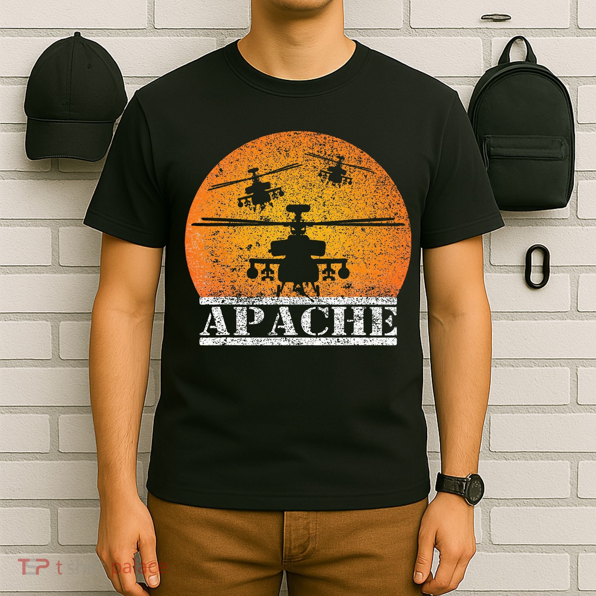 Apache Helicopter AH64 Attack Helicopters Pilot Sunset T-Shirt