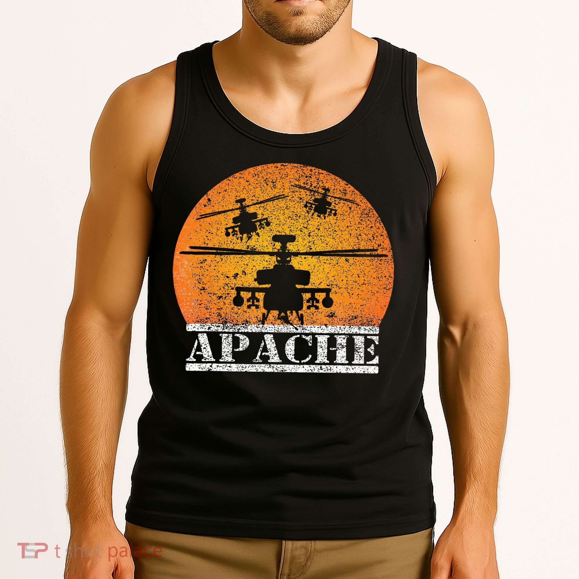 Apache Helicopter AH64 Attack Helicopters Pilot Sunset Tank Top