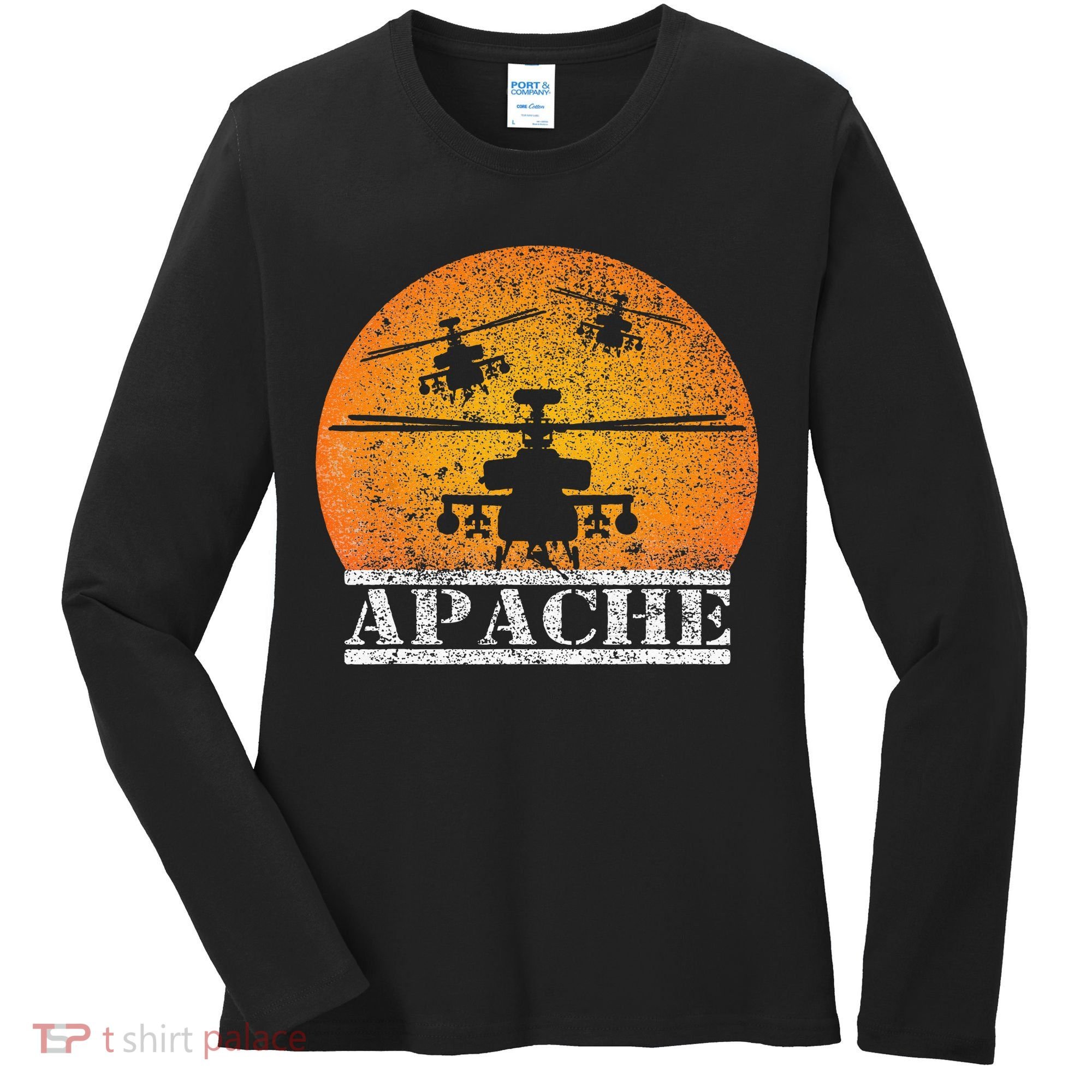 Apache Helicopter AH64 Attack Helicopters Pilot Sunset Women's Long Sleeve Shirt