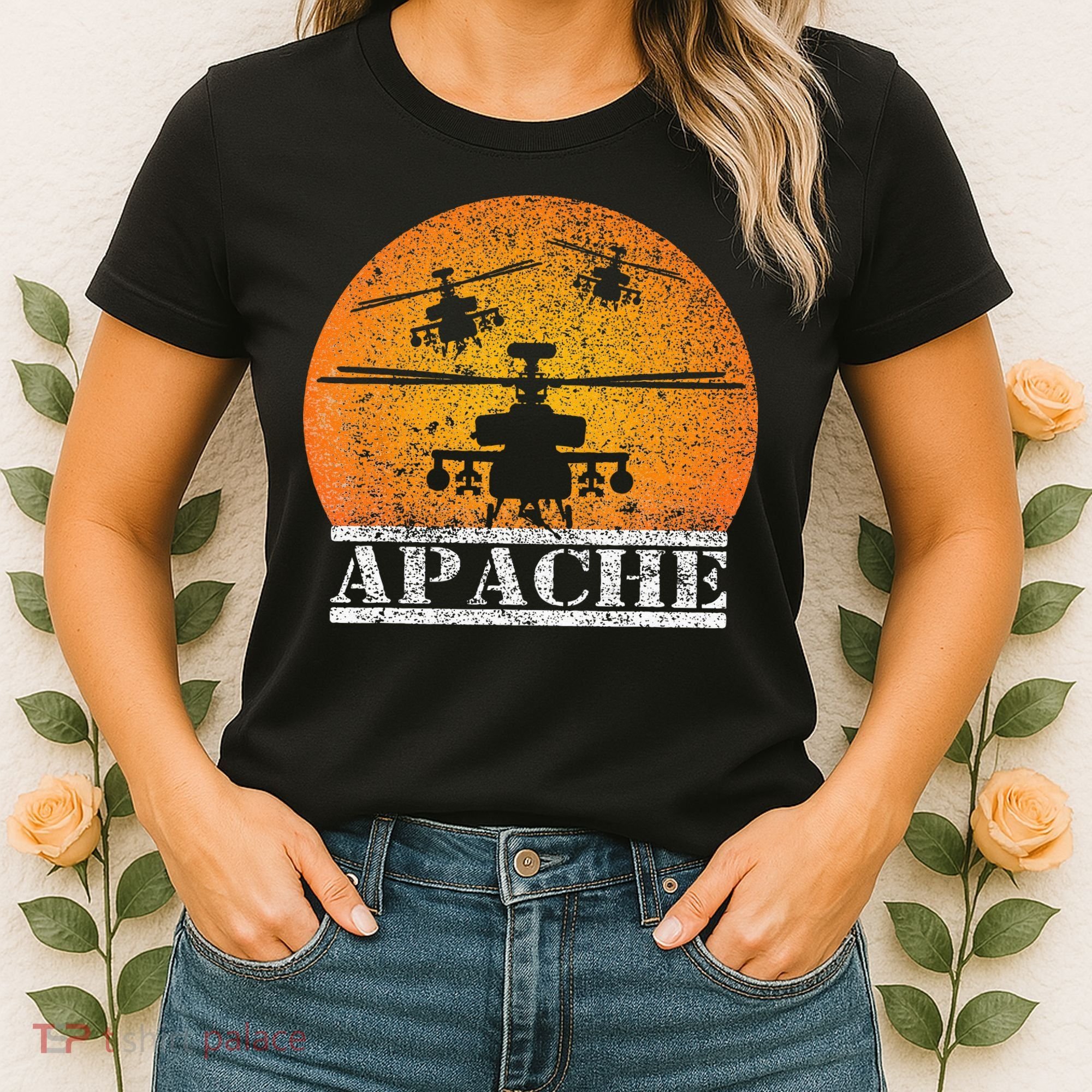 Apache Helicopter AH64 Attack Helicopters Pilot Sunset Women's T-Shirt
