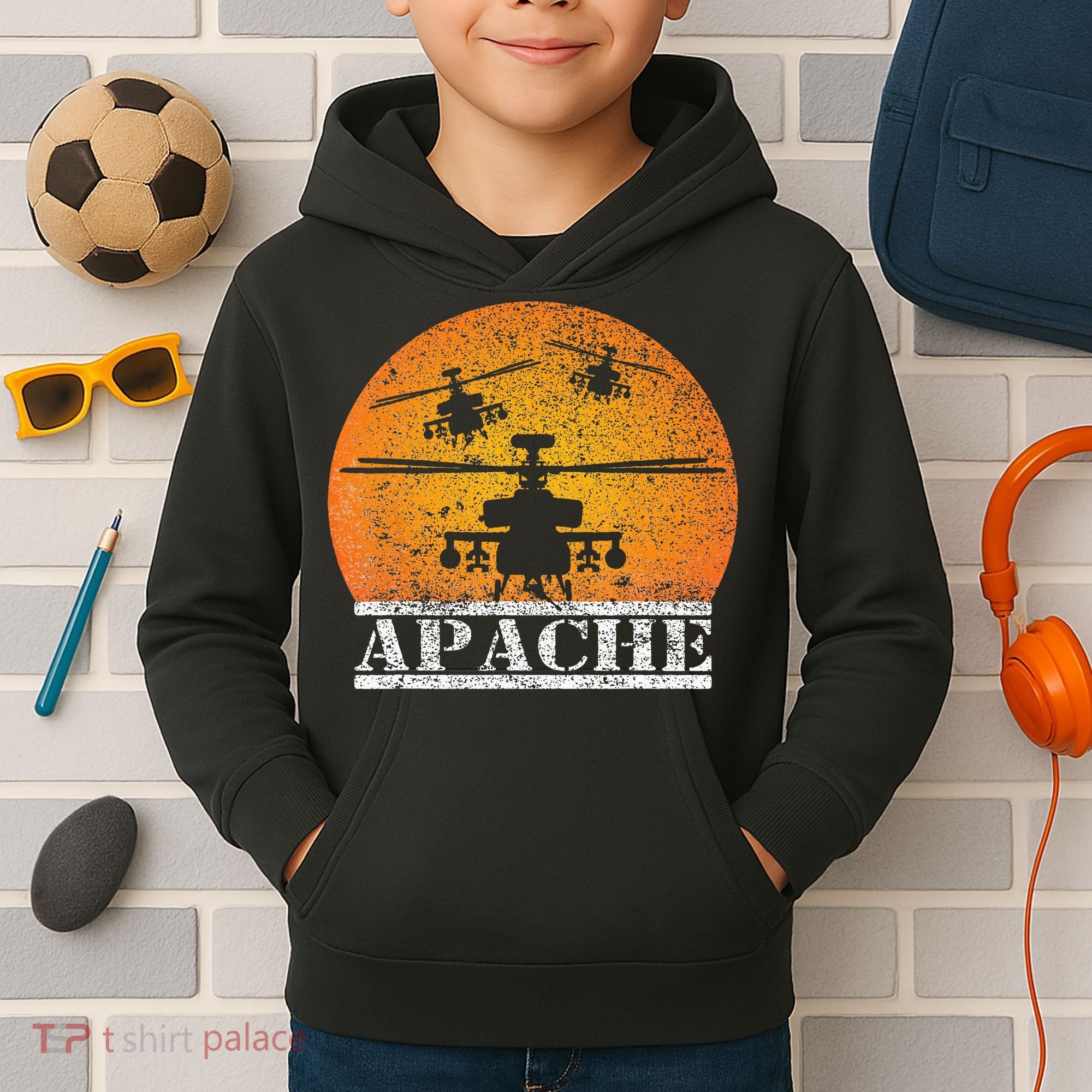 Apache Helicopter AH64 Attack Helicopters Pilot Sunset Kids Hoodie