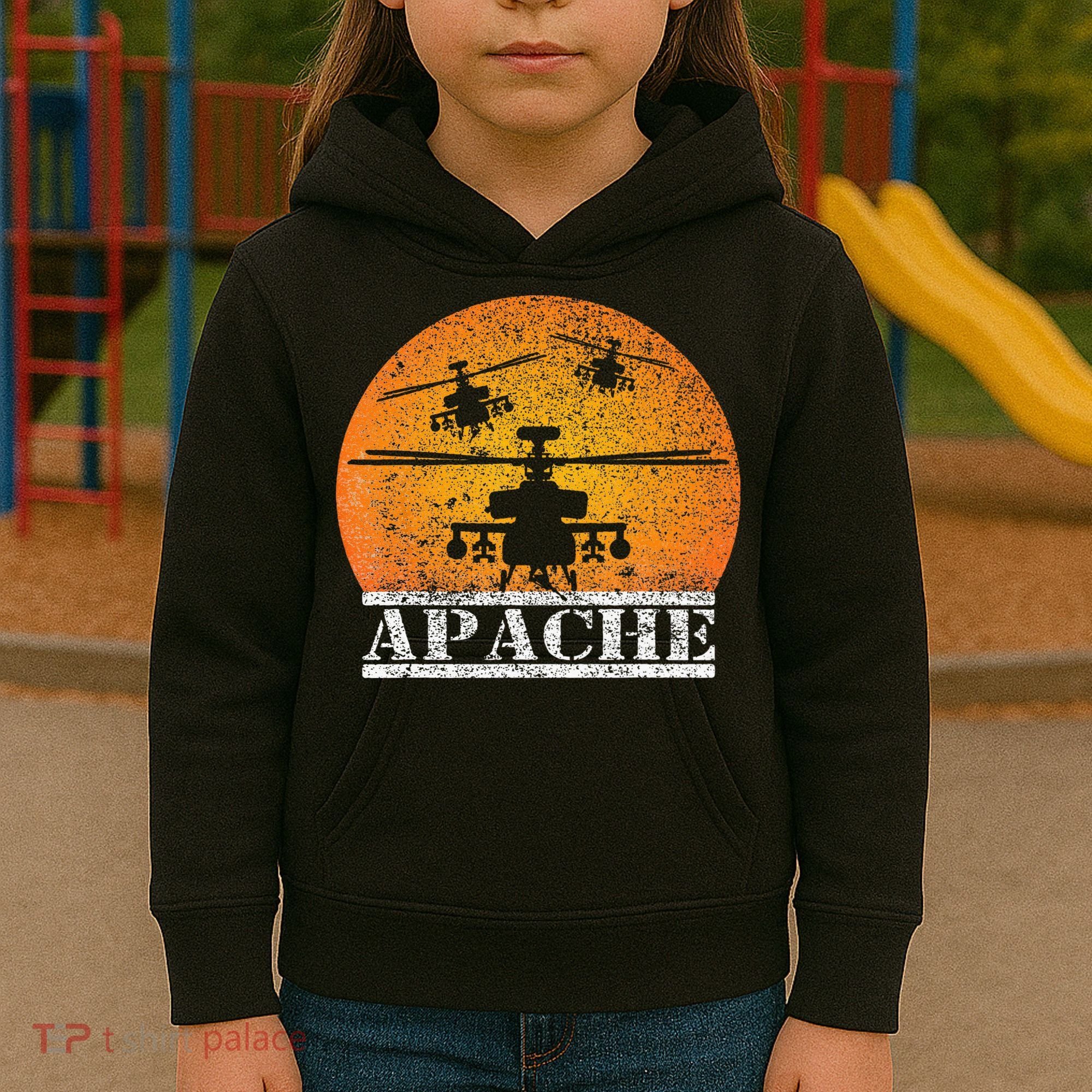 Apache Helicopter AH64 Attack Helicopters Pilot Sunset Kids Hoodie