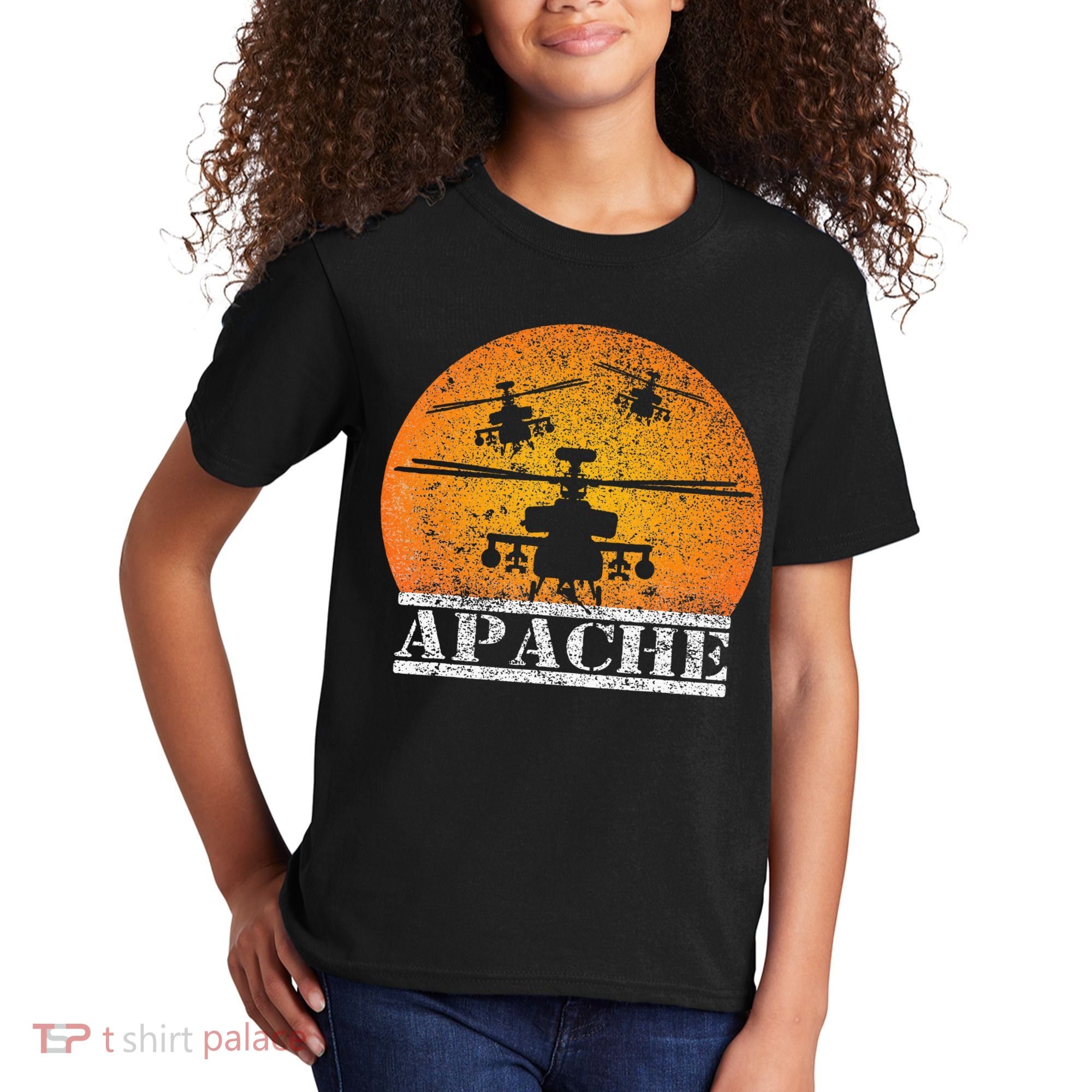 Apache Helicopter AH64 Attack Helicopters Pilot Sunset Kids T-Shirt