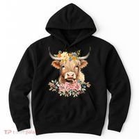 Adorable Highland Cow Calf with Festive Flowers Hoodie thumb 0