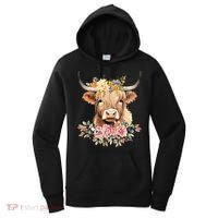 Adorable Highland Cow Calf with Festive Flowers Women's Hoodie thumb 0
