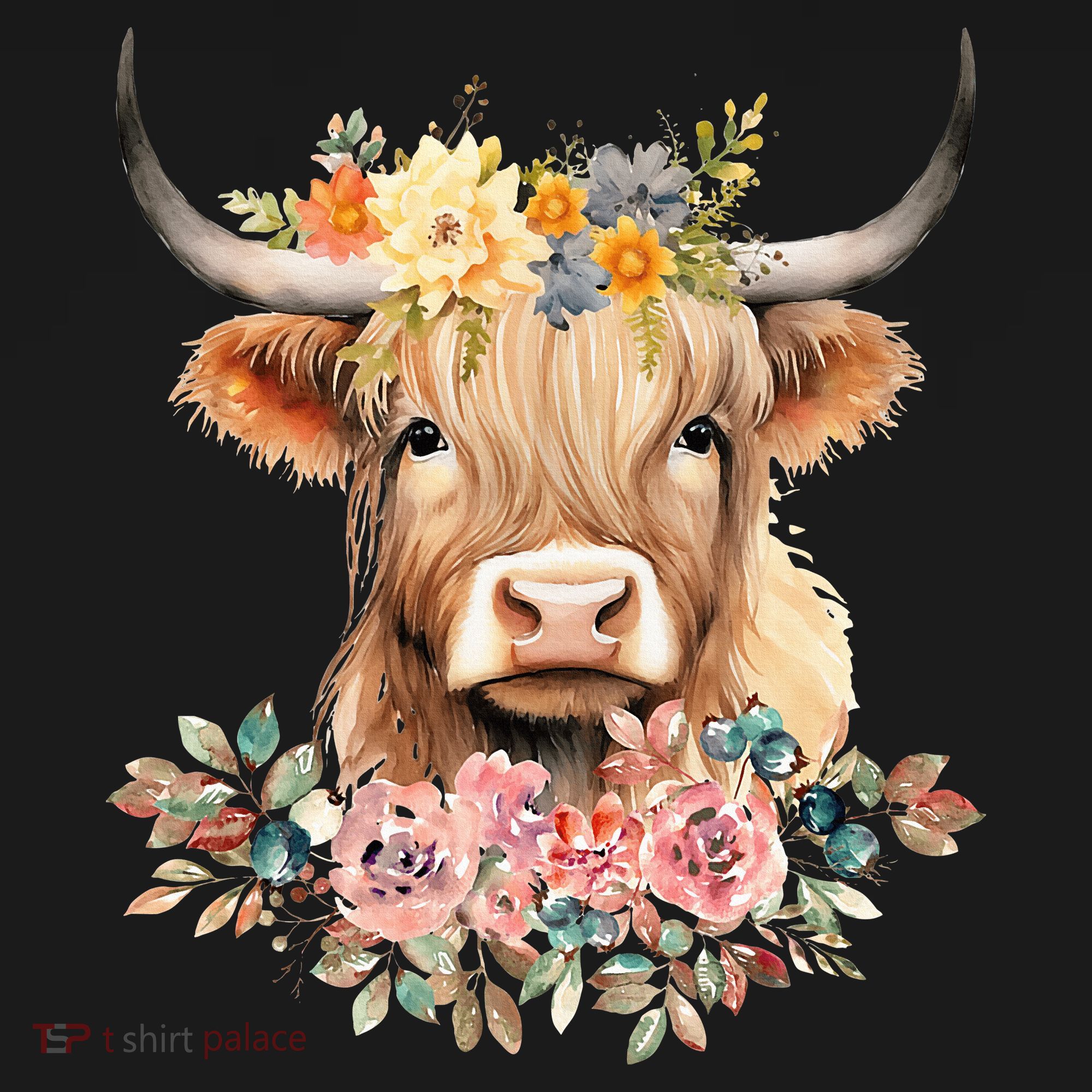 Adorable Highland Cow Calf with Festive Flowers Women's Hoodie
