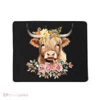 Adorable Highland Cow Calf with Festive Flowers Mousepad thumb 0