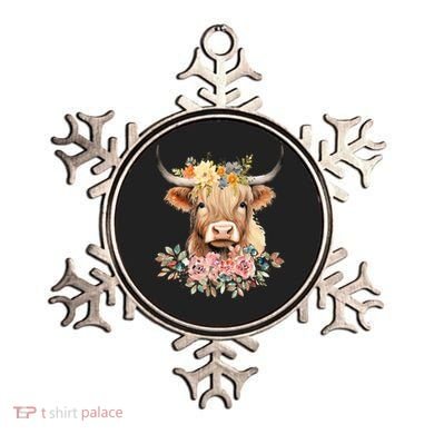 Adorable Highland Cow Calf with Festive Flowers Ornament