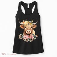 Adorable Highland Cow Calf with Festive Flowers Women's Tank Top thumb 0