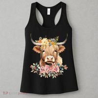 Adorable Highland Cow Calf with Festive Flowers Women's Tank Top thumb 3