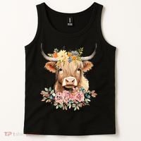 Adorable Highland Cow Calf with Festive Flowers Tank Top thumb 2