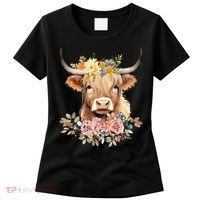Adorable Highland Cow Calf with Festive Flowers Women's T-Shirt thumb 0
