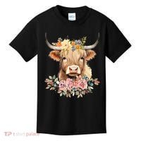 Adorable Highland Cow Calf with Festive Flowers Kids T-Shirt thumb 0