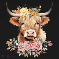 Adorable Highland Cow Calf with Festive Flowers Kids T-Shirt thumb 4