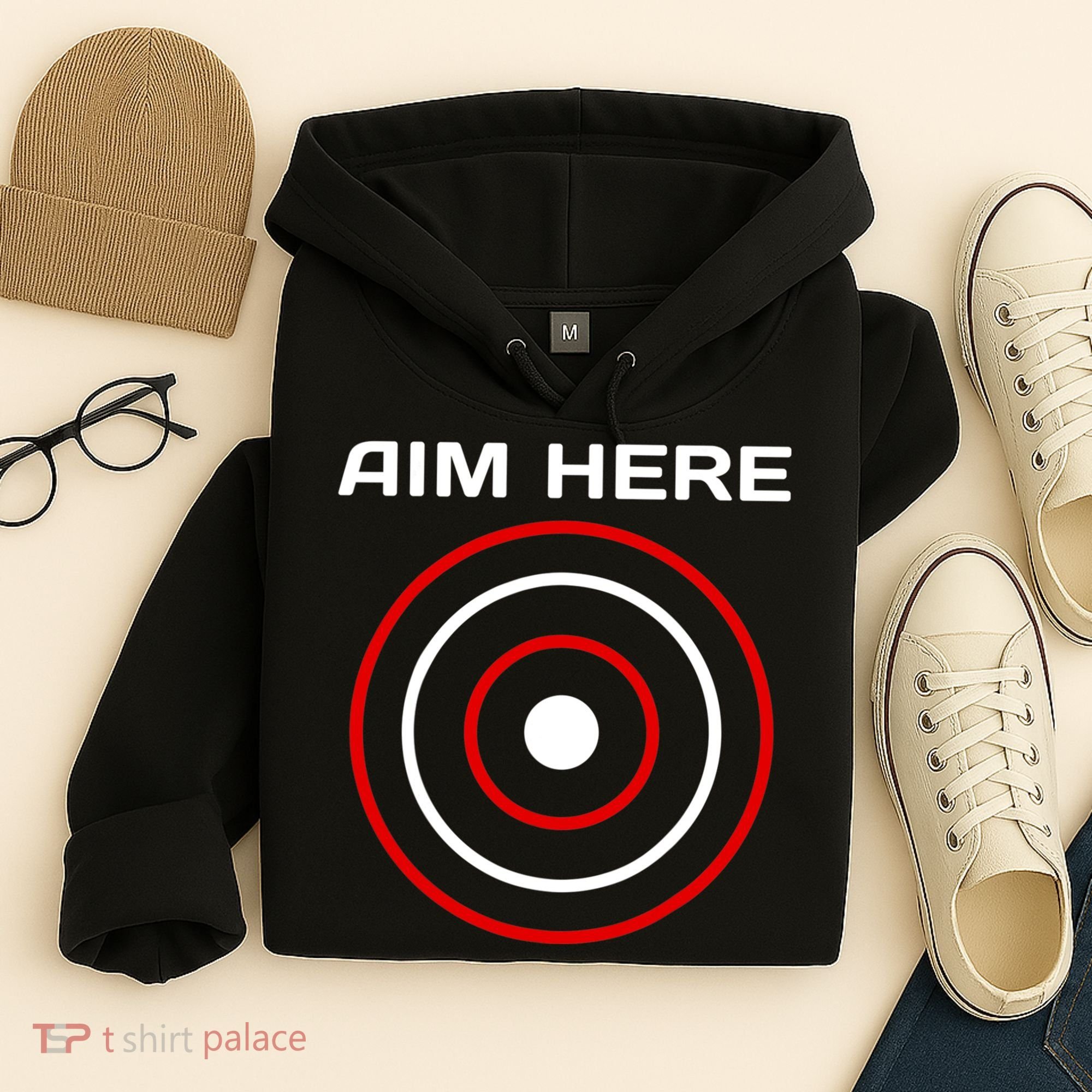 Aim Here Darts Players Bullseye Target Shooting Club Hoodie